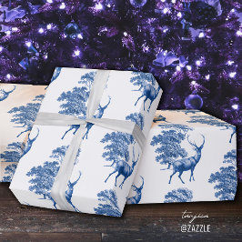 Elegantes Vintages Blaues Hirsch Geschenkpapier