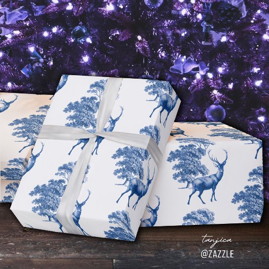 Elegantes Vintages Blaues Hirsch Geschenkpapier