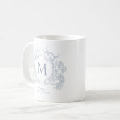 Elegantes, Vintages, bläuliches Wappen Kaffeetasse (Vorderseite Links)