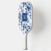 Elegantes Vintages Blue Floral Monogramm Pickleball Schläger (Links)