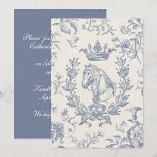 Elegantes Vintages Blue Horse Crown Laurel Bow Wap Einladung