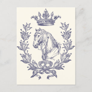 Elegantes Vintages Blue Horse Crown Laurel Bow Wap Postkarte