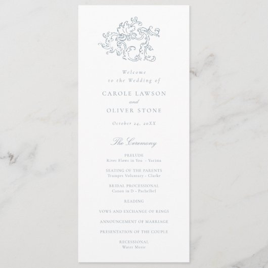 Elegantes Vintages Blue Script-Hochzeitsprogramm Programm (Vorderseite)