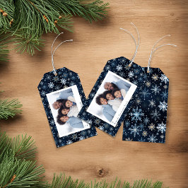 Elegantes Vintages Blue Snowflakes Foto Geschenkanhänger