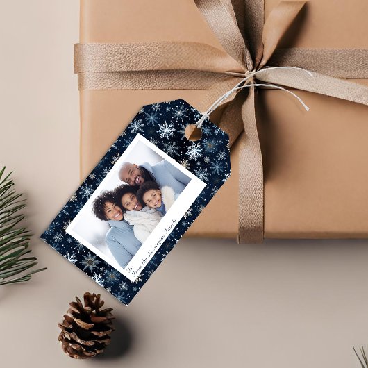 Elegantes Vintages Blue Snowflakes Foto Geschenkanhänger