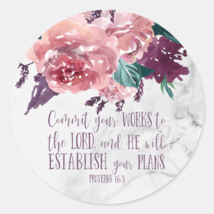 Elegantes Vintages Blumen-Marmor-Bibelverse Runder Aufkleber