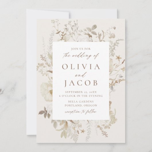 Elegantes Vintages Blumencreme-Foto Hochzeit Einladung (Vorderseite)