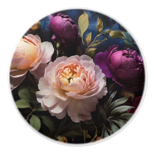 Elegantes Vintages Blumengemälde Keramikknauf (Vorderseite)