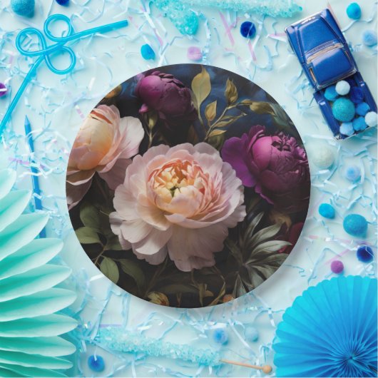 Elegantes Vintages Blumengemälde Pappteller (Party)