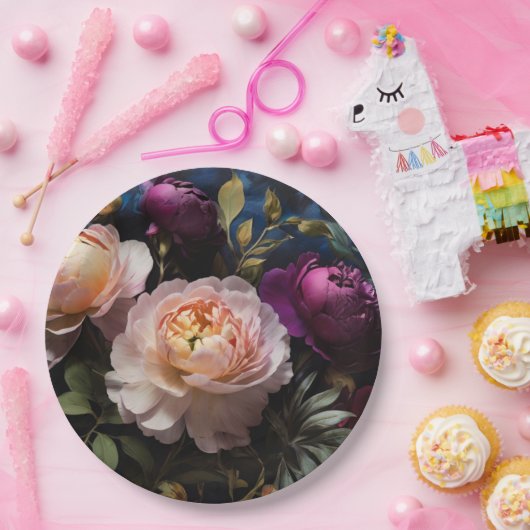 Elegantes Vintages Blumengemälde Pappteller (Party)