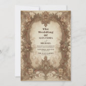 Elegantes Vintages Blumengeschoss und Elfenbeinhoc Einladung (Vorderseite)