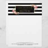 Elegantes Vintages BlumengoldSchwarz-weiße Briefkopf (Vorne/Hinten)