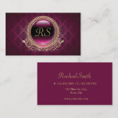 Elegantes Vintages Blumenmonogramm-Gold und lila Visitenkarte (Vorne/Hinten)