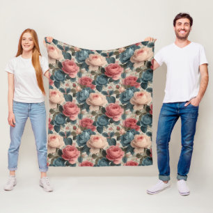 Elegantes Vintages Blumenmuster mit Rose Fleecedecke