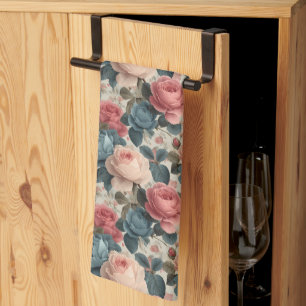 Elegantes Vintages Blumenmuster mit Rose Geschirrtuch