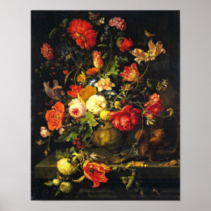 Elegantes Vintages Blumennoch Leben; AbrahamMignon Poster
