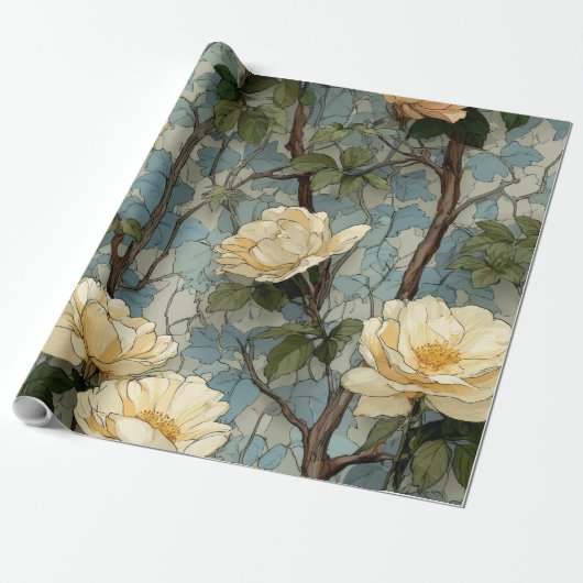 Elegantes Vintages Blumenpapier | botanisch Geschenkpapier (Ungerollt)