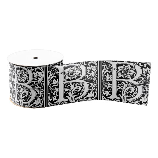 Elegantes Vintages Blumenschreiben B Monogramm Ripsband (Spule)