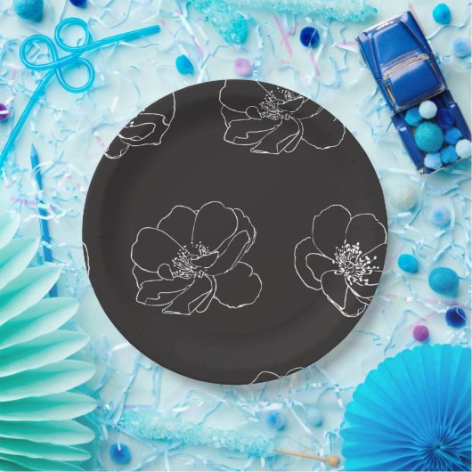 Elegantes Vintages Blumenschwarz Pappteller (Party)