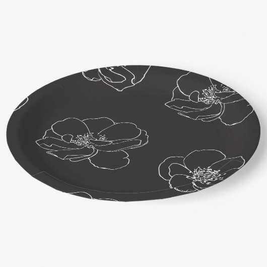 Elegantes Vintages Blumenschwarz Pappteller (Schrägansicht)