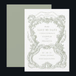 Elegantes Vintages Blumenspielzeug Save the Date Einladung<br><div class="desc">Eleganter Vintager Zierrahmen mit Blumenblättern,  Grüner Rahmen zum Hochzeitsfeiern,  speichert die Einladung. Vintage Barockrahmen-Hochzeit speichern das Datum Einladung.</div>