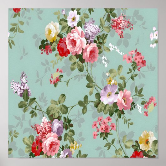 Elegantes Vintages Blumenwallpaper Poster (Vorne)