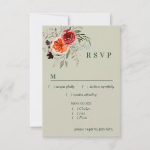 Elegantes Vintages Boho Red Orange Grey Menu UAWG RSVP Karte