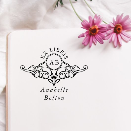 Elegantes Vintages botanisches Buch Ex Libris Gummistempel