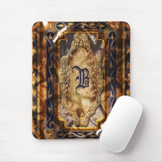 Elegantes Vintages braunes blaues Monogramm Mousepad (Mit Mouse)