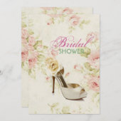elegantes Vintages Brautparty in Pink Floral Einladung (Vorne/Hinten)