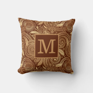 Elegantes Vintages Burgundy Gold Paisley Monogram Kissen