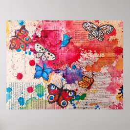 Elegantes Vintages Butterfly-Malbuch Wasserfarbe Poster