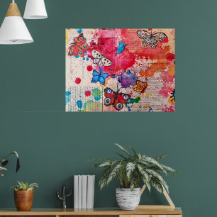 Elegantes Vintages Butterfly-Malbuch Wasserfarbe Poster