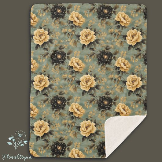 Elegantes Vintages Cream & Black Rose Blumenmuster Sherpadecke