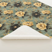 Elegantes Vintages Cream & Black Rose Blumenmuster Sherpadecke (3/4)