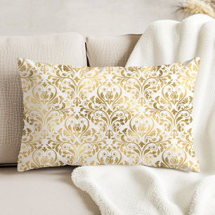 Elegantes Vintages Damask Gold Weißes Kissen