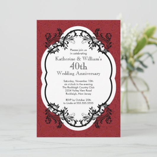 Elegantes Vintages Damask-Hochzeitsszenario-Jubilä Einladung (Stehend Vorderseite)