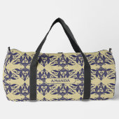 Elegantes Vintages Damastenschiff Blaugelbes Monog Duffle Bag (Vorderseite)