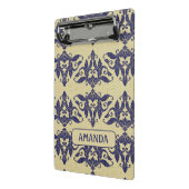 Elegantes Vintages Damastenschiff Blaugelbes Monog Mini Klemmbrett (Gewinkelt2)