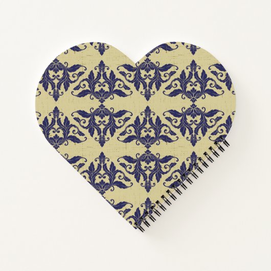 Elegantes Vintages Damastenschiff Blaugelbes Monog Notizblock (Rückseite)