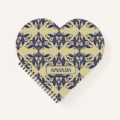 Elegantes Vintages Damastenschiff Blaugelbes Monog Notizblock (Vorderseite)