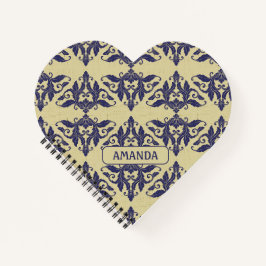 Elegantes Vintages Damastenschiff Blaugelbes Monog Notizblock