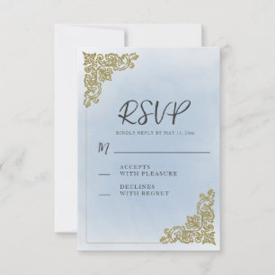 Elegantes Vintages Dusty Blue Gold RSVP Karte