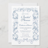 Elegantes Vintages Dusty Blue Verziertes Brautpart Einladung (Vorderseite)