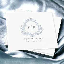 Elegantes Vintages Dusty Blue-Wappen-Hochzeitslogo Serviette