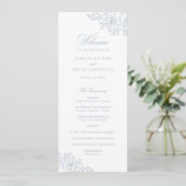 Elegantes Vintages Dusty Blue Wedding Programm (Stehend Vorderseite)