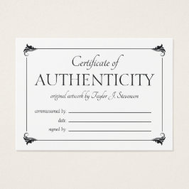 Elegantes Vintages Echtheitszertifikat
