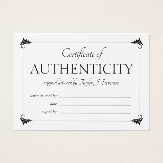 Elegantes Vintages Echtheitszertifikat (Vorderseite)