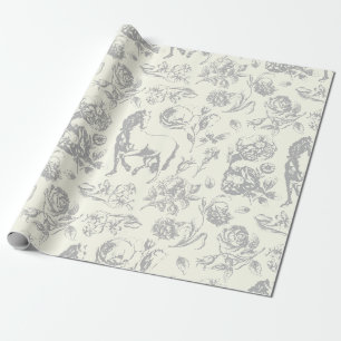 Elegantes Vintages Elfenbeinroster Blumenmuster Geschenkpapier