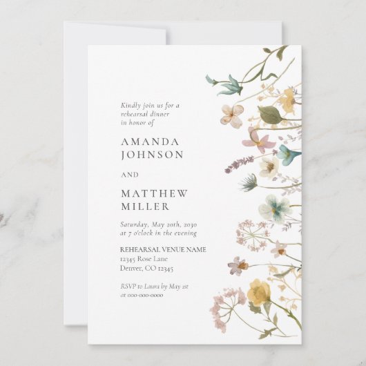 Elegantes Vintages Florals Probe Abendessen I Einladung (Vorderseite)